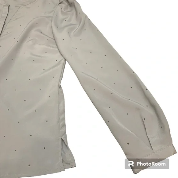 Liz Claiborne Silver Long Sleeve Dressy Rhinestone Button Up Blouse Ladies Sz S - Picture 5 of 10